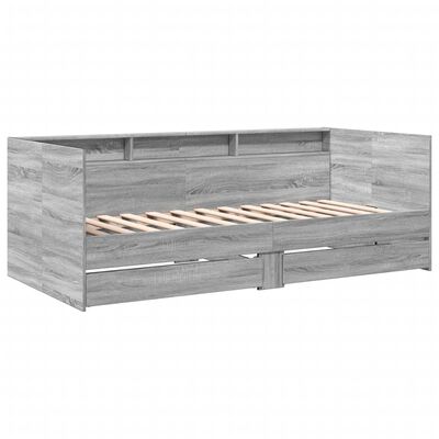 vidaXL Lova su stalčiais, pilka ąžuolo, 100x200cm, apdirbta mediena