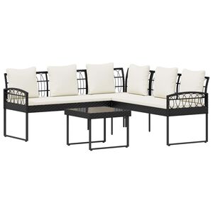 vidaXL Sodo Sofų Rinkinys 2 pcs Juoda ir kreminė Poli Rattan Plienas