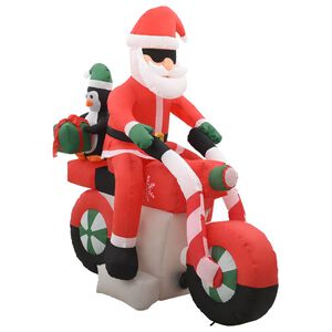 vidaXL Pripučiamas Kalėdų Senelis ant motociklo, LED, IP44, 160cm