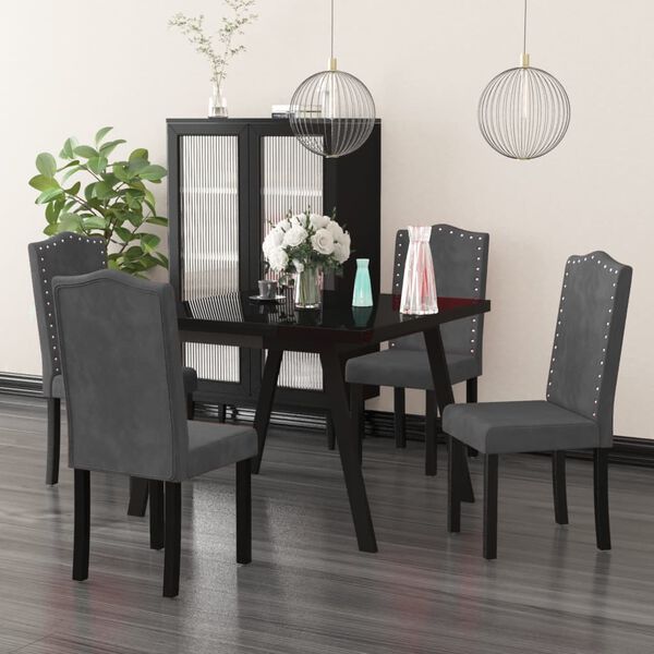 vidaXL Valgomojo kėdės, 4vnt., tamsiai pilkos spalvos, aksomas