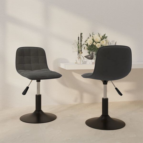 vidaXL Pasukamos valgomojo kėdės, 2vnt., tamsiai pilkos, aksomas