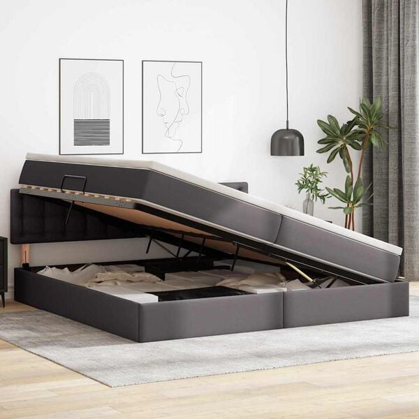 vidaXL Lova su daiktų laikymo vieta ir LED &Scaron;viesiai pilka 200 x 200 cm