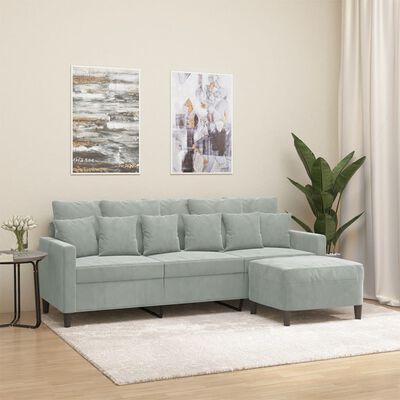vidaXL Trivietė sofa su pakoja, šviesiai pilka, 180cm, aksomas