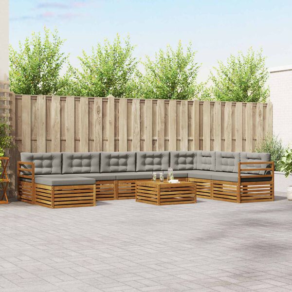 vidaXL Sofų komplektai su pagalve 9 pcs Natūrali ir &scaron;viesiai pilka