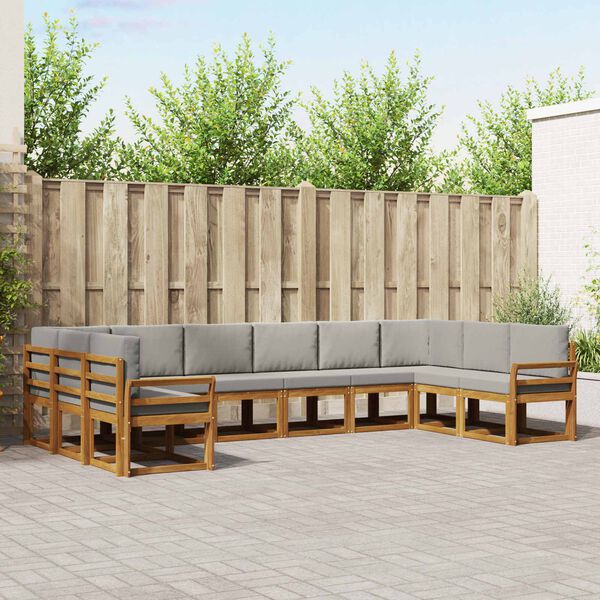 vidaXL Lauko sofos komplektas 10 pcs Natūrali ir &scaron;viesiai pilka