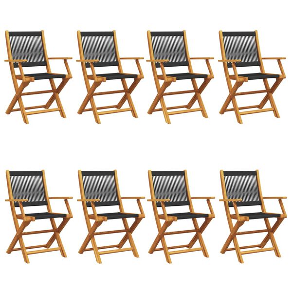 vidaXL Sulankstomos sodo kėdės, 8vnt., juodos, akacijos masyvas