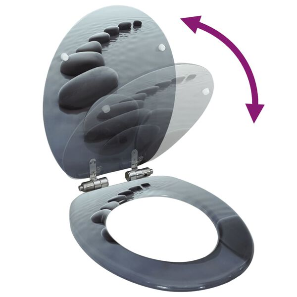 vidaXL Klozeto sėdynė su minkšto uždar. dang., MDF, su akmenimis