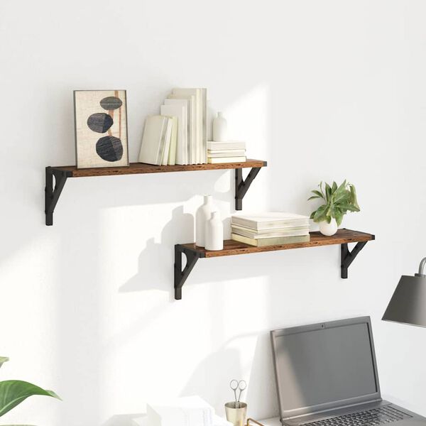 vidaXL Sieninės lentynos 2 pcs Senovinis medis 60 x 15 x 15,5 cm