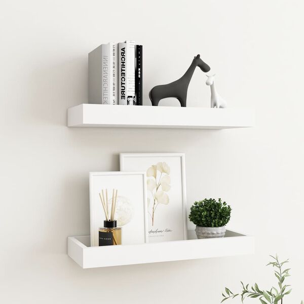 vidaXL Loggia Sieninės lentynos, 2vnt., baltos spalvos, 40x15x4cm, MDF