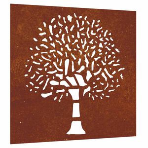vidaXL Sodo sienos dekoracija, 55x55cm, corten plienas, medžio dizaino