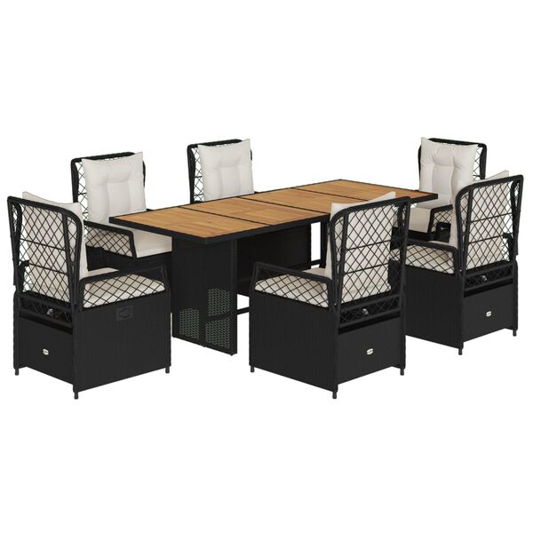 vidaXL Sodo komplektas su pagalvėlėmis, 7 dalių, juodas, poliratanas