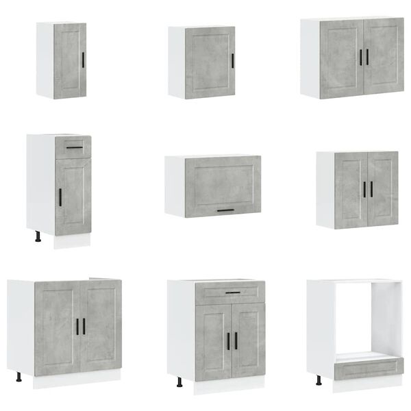 vidaXL Virtuvinių spintelių komplektas, 14 dalių, Porto, betono pilka