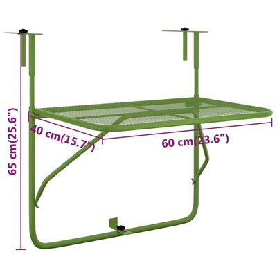 vidaXL Balkono staliukas, žalios spalvos, 60x40cm, plienas