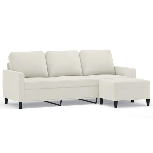 vidaXL Trivietė sofa su pakoja, kreminės spalvos, 180cm, aksomas