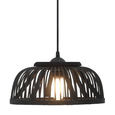 vidaXL Pakabinamas šviestuvas, juodas, 34x14,5cm, bambukas, pusapvalis