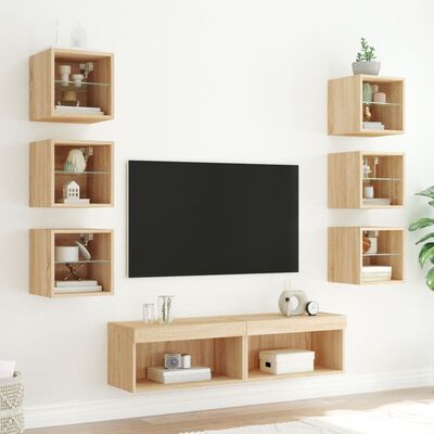 vidaXL Sieninė TV sekcija su LED, 8 dalių, ąžuolo, apdirbta mediena