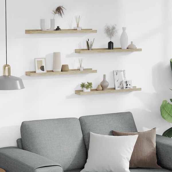 vidaXL Sieninės lentynos, 4vnt., sonoma ąžuolo spalvos, 60x9x3cm