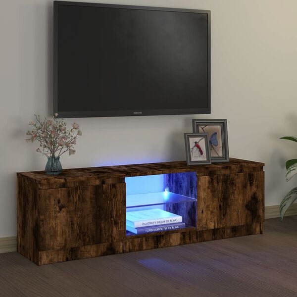 vidaXL TV spintelė su LED ap&scaron;vietimu, dūminio ąžuolo, 120x30x36cm