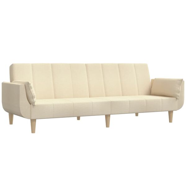 vidaXL Dvivietė sofa-lova su dvejomis pagalvėmis, kreminė, audinys