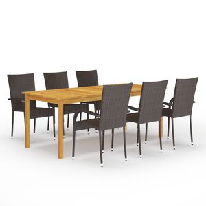 vidaXL Sodo valgomojo komplektas, 7 dalių, rudas (147877+310086)