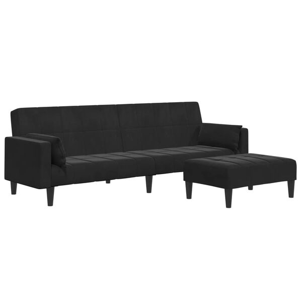 vidaXL Dvivietė sofa-lova su pakoja, juodos spalvos, aksomas