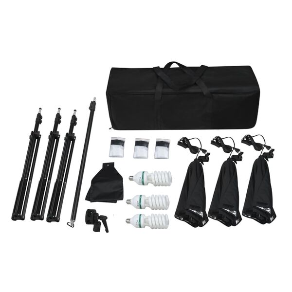 vidaXL Apšvietimo rinkinys fotostudijai: 3 šviestuvai su trikoju ir šviesdėže