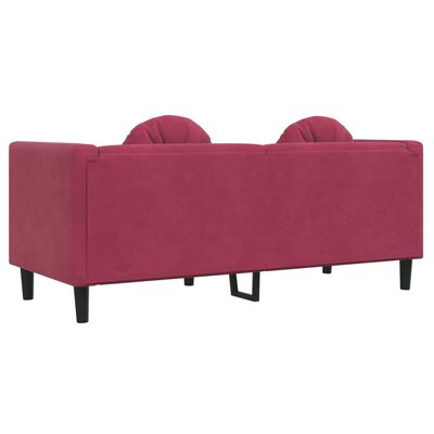 vidaXL Dvivietė sofa su pagalvėlėmis, vyno raudonos spalvos, aksomas