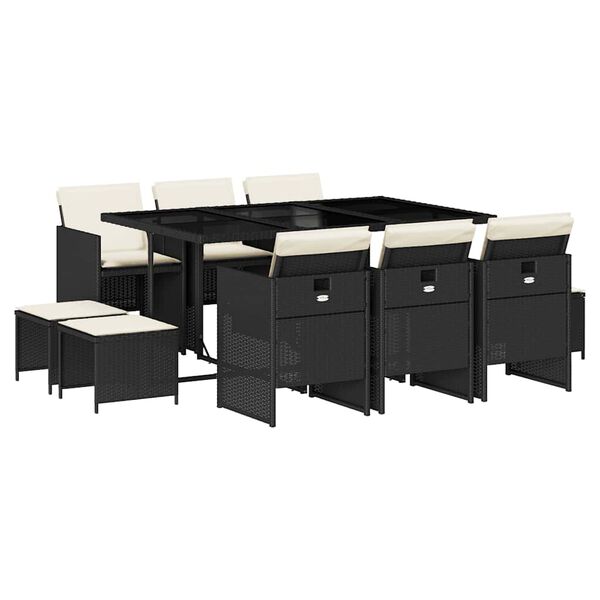 vidaXL Sodo komplektas su pagalvėlėmis, 11 dalių, juodas, poliratanas