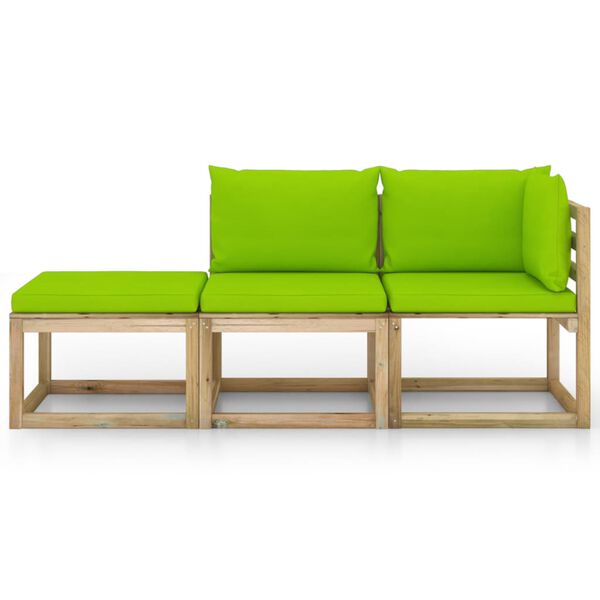 vidaXL Sodo komplektas su &scaron;viesiai žaliomis pagalvėlėmis, 3 dalių