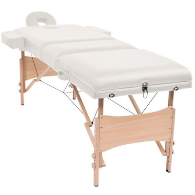 vidaXL Sulankstomo masažo stalo ir taburetės rinkinys, baltas, 3 zonų