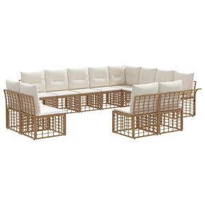 vidaXL Lauko sofos komplektas 12 pcs Natūralus ir grietinėlės baltas