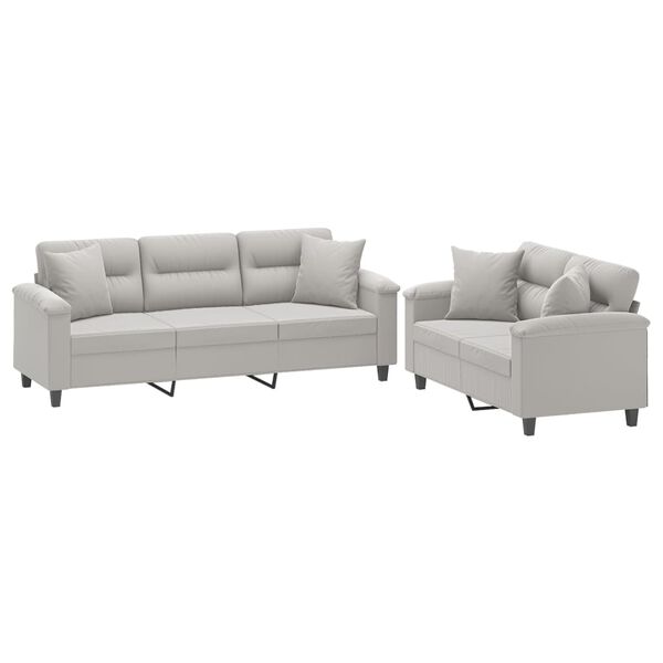 vidaXL Sofos komplektas su pagalvėmis, 2 dalių, pilkas, audinys