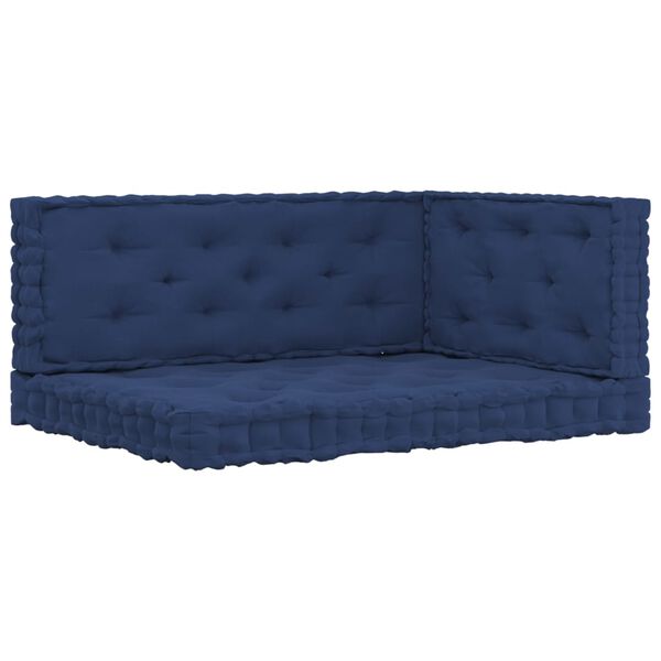 vidaXL Grindų/paletės pagalvėlės, 3vnt., tamsiai mėlynos, medvilnė