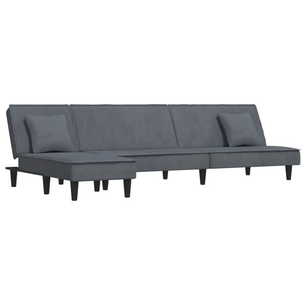 vidaXL L formos sofa-lova, tamsiai pilka, 255x140x70cm, aksomas