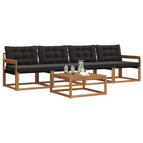 vidaXL Lauko sofos komplektas su pagalve 5 pcs Natūrali ir juoda