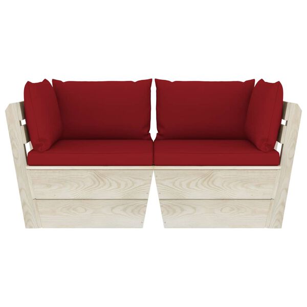 vidaXL Dvivietė sodo sofa iš palečių su pagalvėlėmis, eglės mediena