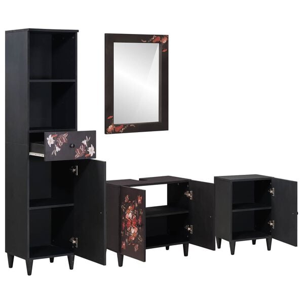 vidaXL Vonios spintos komplektas su stalčių 4 pcs Kietas mango medis