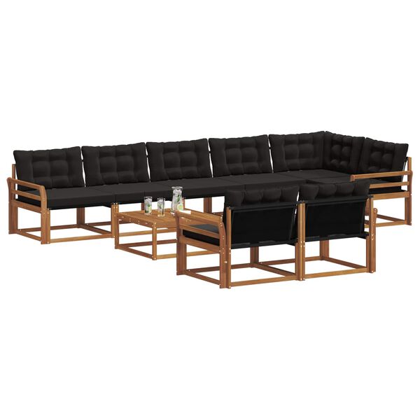 vidaXL Lauko sofos komplektas su pagalve 9 pcs Natūrali ir juoda