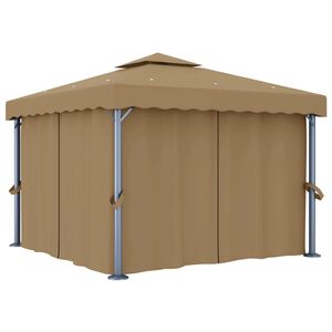 vidaXL Pavėsinė su užuolaidomis, taupe spalvos, 3x3m, aliuminis