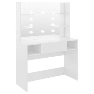 vidaXL Kosmetinis staliukas su LED, blizgus baltas, 100x40x135cm, MDF
