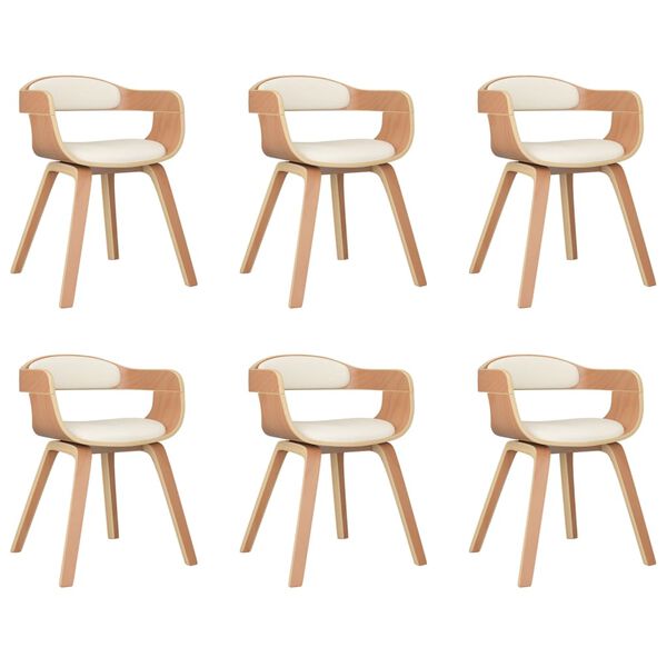 vidaXL Valgomojo kėdės, 6vnt., kreminės, lenkta mediena/dirbtinė oda