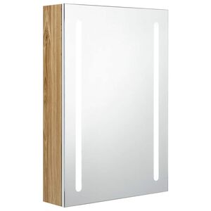 vidaXL Veidrodinė vonios spintelė su LED, balta ir ąžuolo, 50x13x70cm