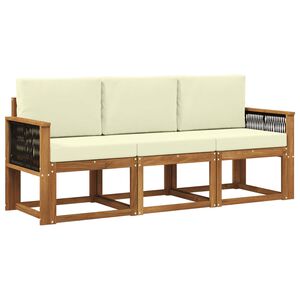 vidaXL Lauko sofos komplektas su pagalve 3 pcs Natūralus ir grietinėlė