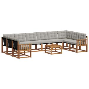 vidaXL Lauko sofos komplektas 11 pcs Natūrali ir &scaron;viesiai pilka