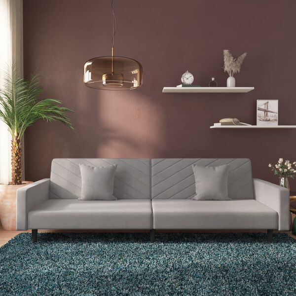 vidaXL Dvivietė sofa-lova su dvejomis pagalvėmis, pilka, aksomas