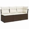 vidaXL Trivietė sodo sofa su pagalvėlėmis, ruda, poliratanas