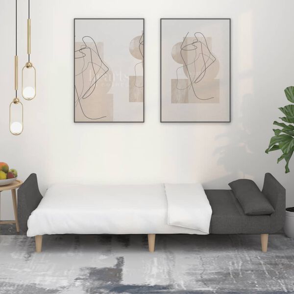 vidaXL Dvivietė sofa-lova su dvejomis pagalvėmis, pilka, audinys