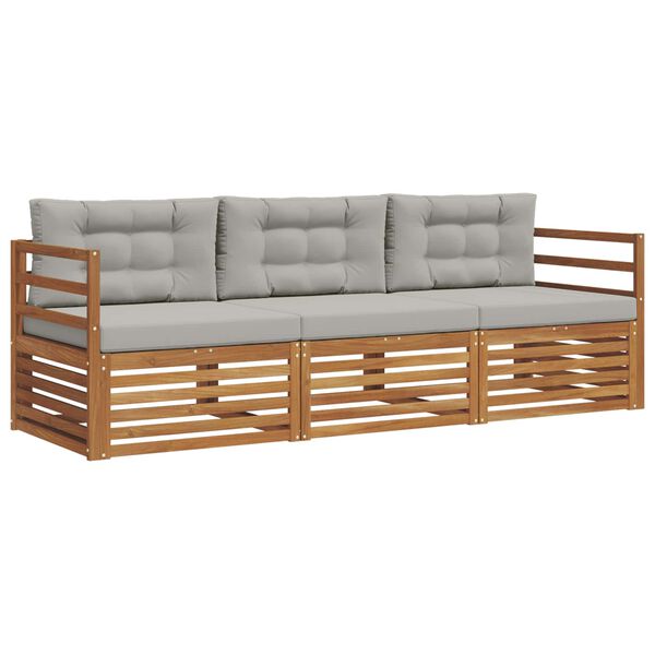 vidaXL Lauko sofos komplektas 3 pcs Natūrali ir &scaron;viesiai pilka