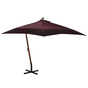 vidaXL Kabantis sodo skėtis su stulpu, tamsiai raudonas, 3x3m, eglė