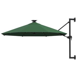 vidaXL Prie sienos montuojamas sodo skėtis su LED, žalias, 300cm
